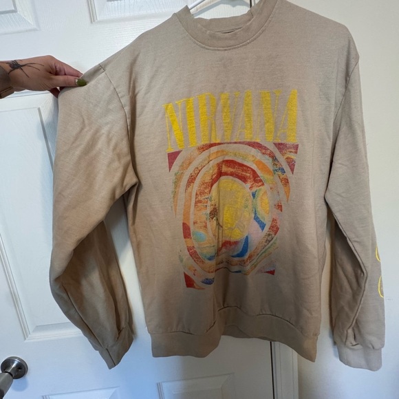 NIRVANA Tops - NIRVANA Beige Graphic Crewneck Sweater